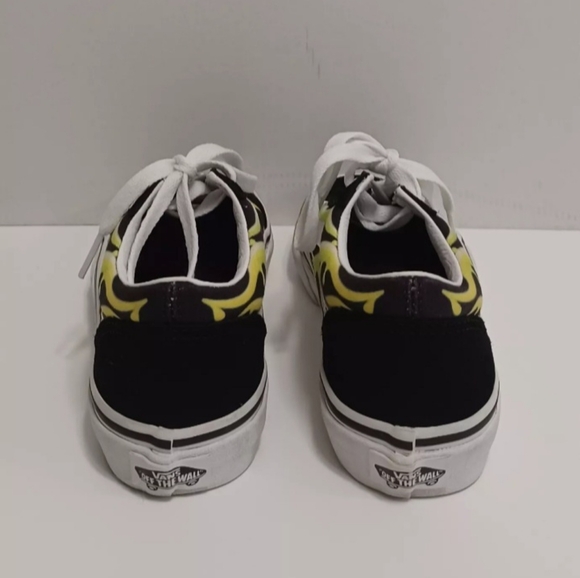 Vans Old Skool Little Kids Size 3.0 Black And True White Slime Green Flame! - Picture 4 of 8